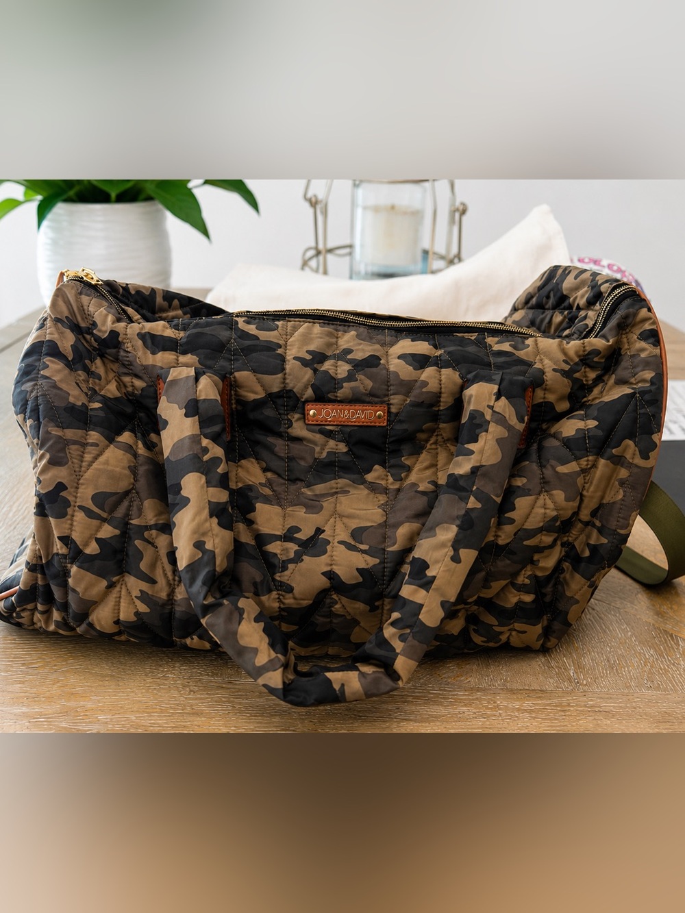 Joan & David 21” Quilted Camouflage Weekender Duffel Bag w/ Crossbody Strap